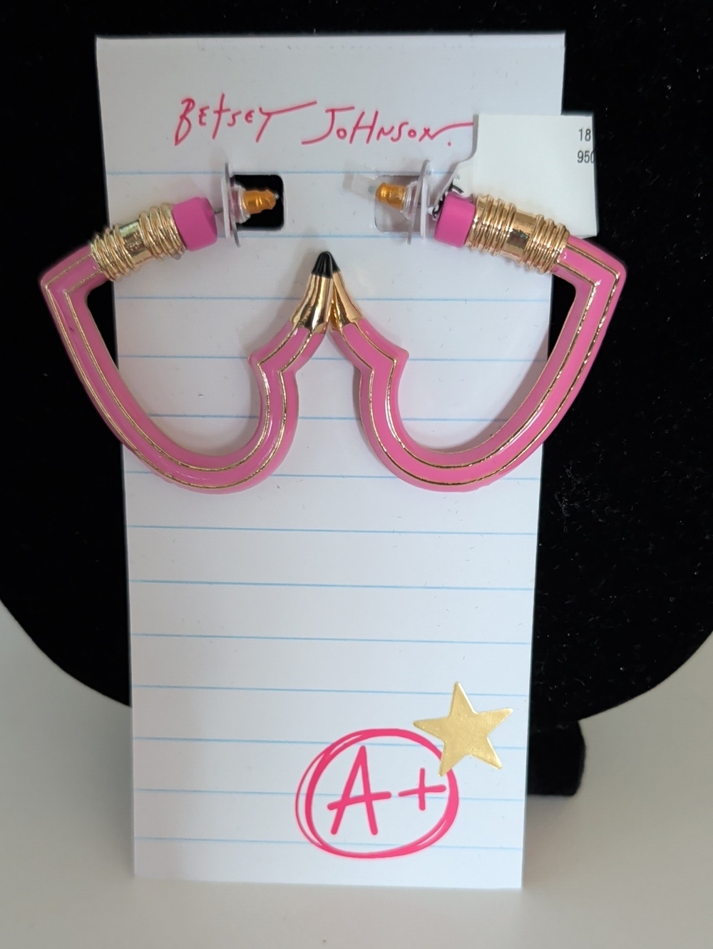 Betsey Johnson Pink Pencil Hoop Earrings with Gold Accents